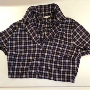 BRANDY MELVILLE X navy plaid button down shirt